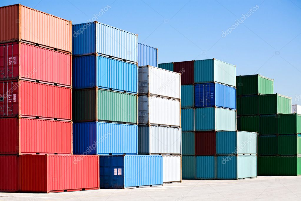 Cargo Freight Containers At Harbor Terminal Stock Photo By ©alptraum
