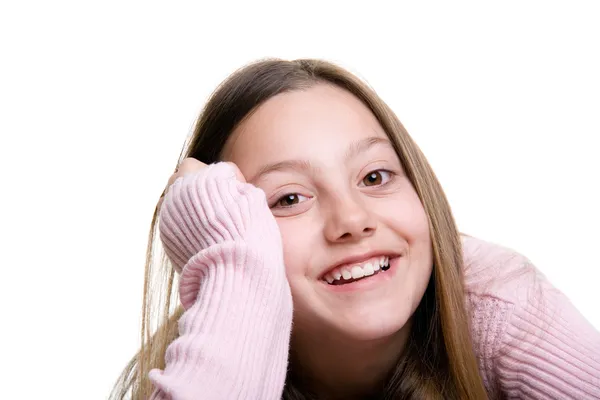 Lächeln Mädchen isoliert auf weiß — Stockfoto