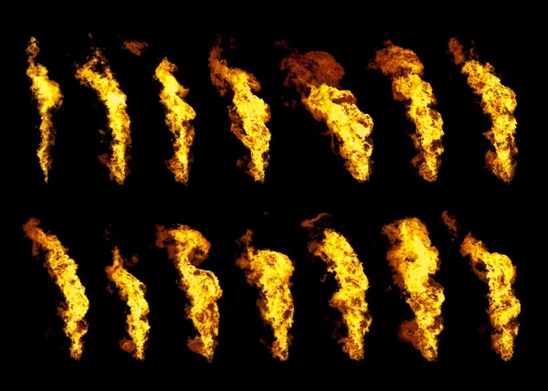 stock image Real flames set of 14 isolated on black