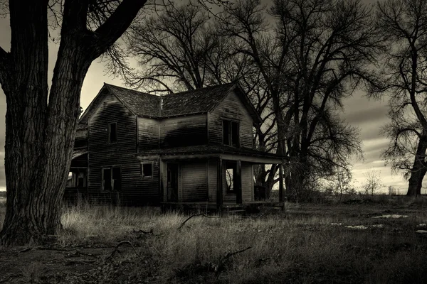 Kísértetjárta ház fekete-fehér — Stock Fotó