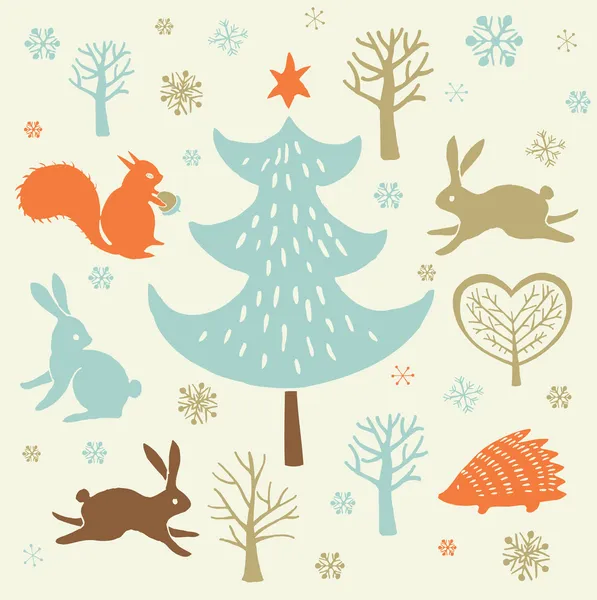 Winter Christmas forest background — Stock Vector