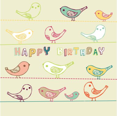 Birthday card with birds clipart