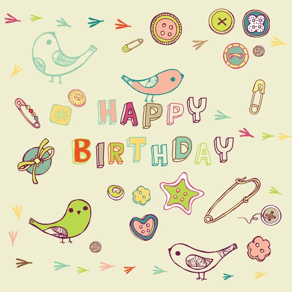 Carte d'anniversaire avec oiseaux — Image vectorielle