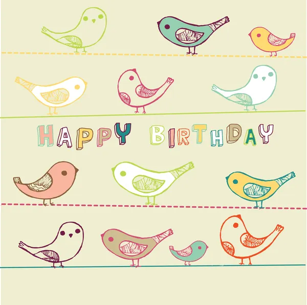 Födelsedagskort med fåglar — Stock vektor
