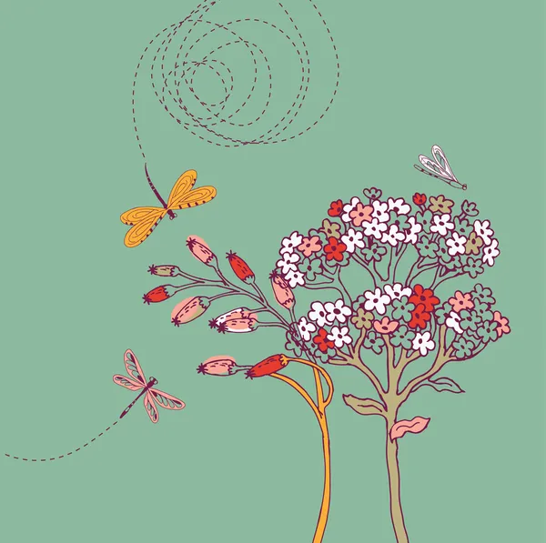 Fond de fleur avec libellule — Image vectorielle