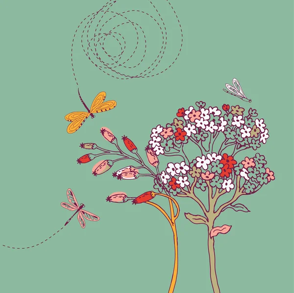 Fundo da flor com libélula Ilustração De Bancos De Imagens