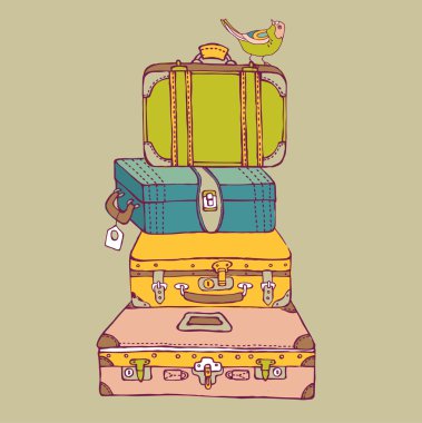 Suitcases with a bird clipart