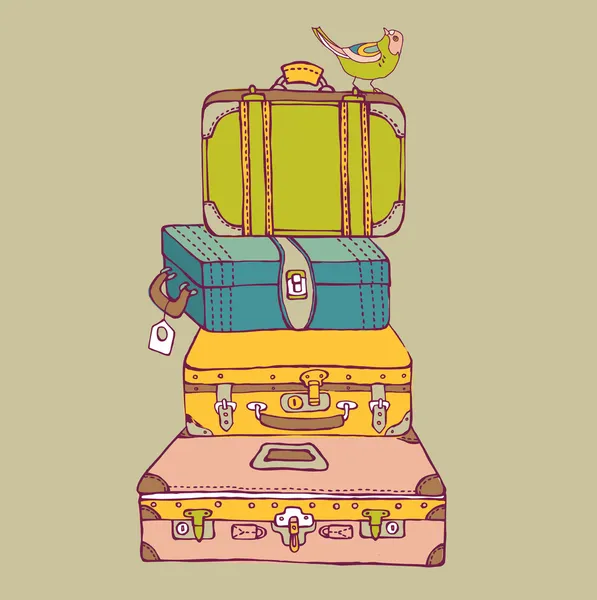 Koffer mit einem Vogel — Stockvektor