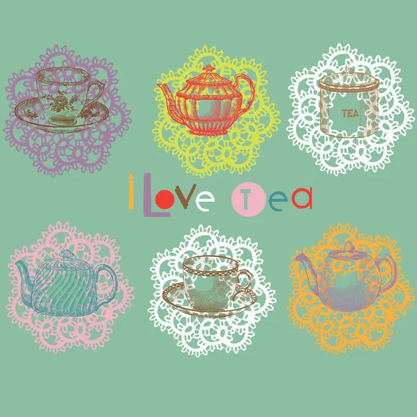 Heure du thé fixée — Image vectorielle
