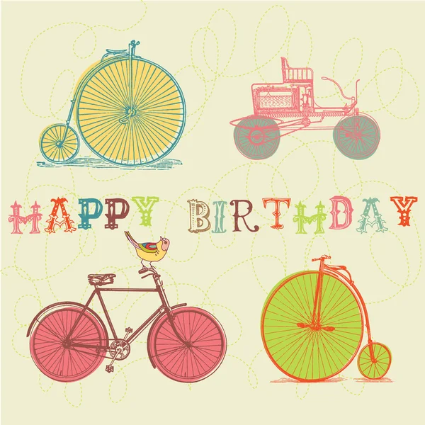 생일 카드입니다. 복고풍 자전거 스톡 일러스트레이션