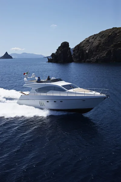 Italy, Sicily, Panarea Island, luxury yacht, aerial view — Stock Photo, Image