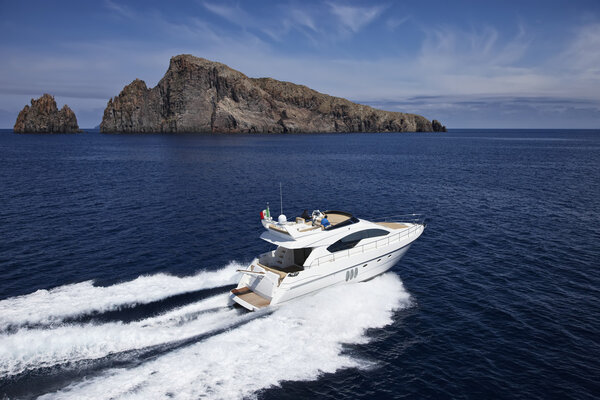 Italy, Sicily, Panarea Island, luxury yacht, aerial view