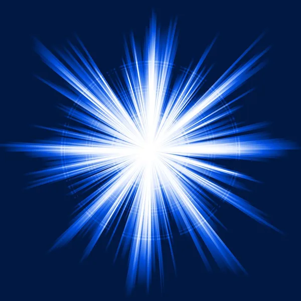 Luz azul, explosão de estrela, chama de lente abstrata, fogos de artifício — Vetor de Stock