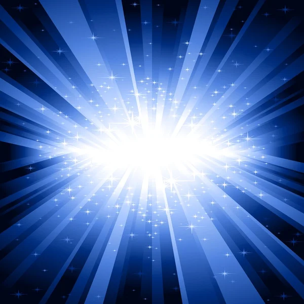 Explosão de luz azul com estrelas — Vetor de Stock
