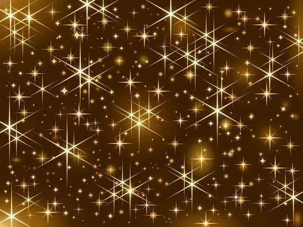 闪闪发光的金色星星、 圣诞彩灯、 繁星点点的天空 — 图库矢量图片