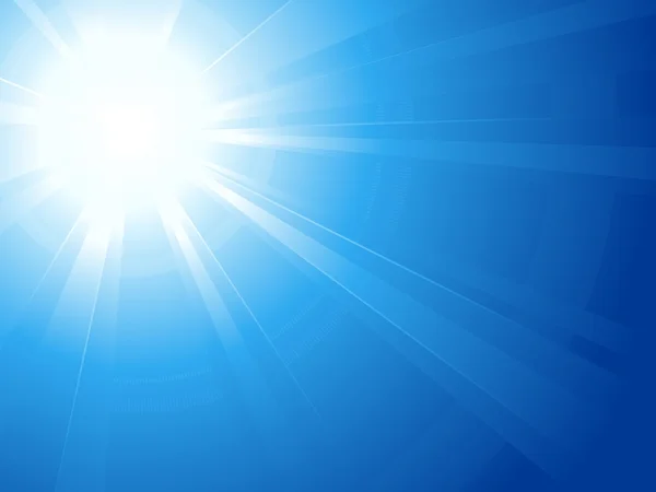 Голубое небо с ярким солнцем, светом, солнечными вспышками — стоковый вектор