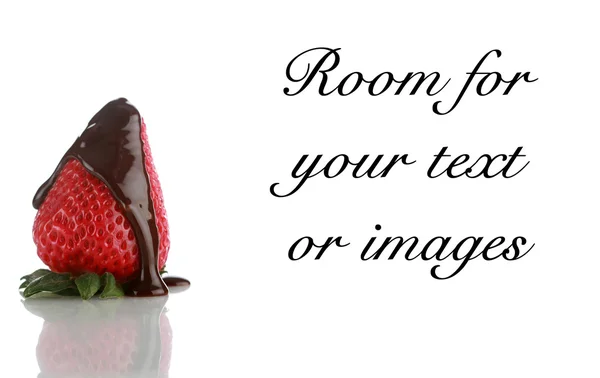 Fresas cubiertas de chocolate en blanco con reflejos y espacio para su texto o imágenes — Foto de Stock
