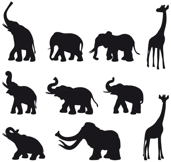 Elefantes, mamute, girafa —  Vetores de Stock