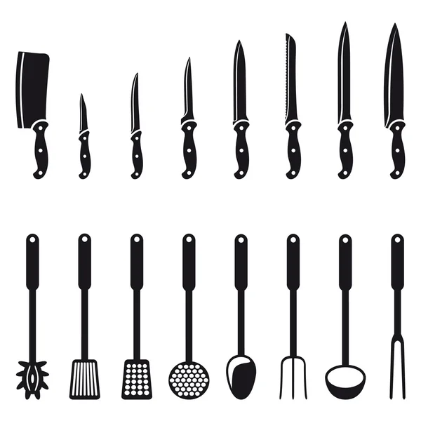 Kitchen knives and utensils — Stock Vector