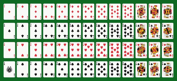 Poker oyun kağıtları, tam güverte — Stok Vektör