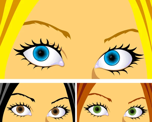 Ojos y cabello coloridos — Vector de stock