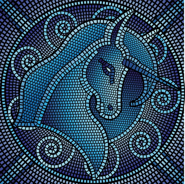 Blue mosaic unicorn — Stock Vector