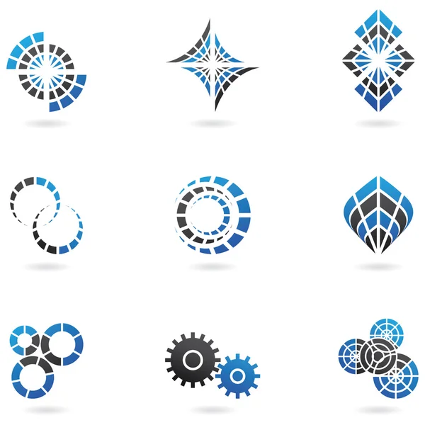 Blaue Zahnrad-Symbole (Set von 9) — Stockvektor
