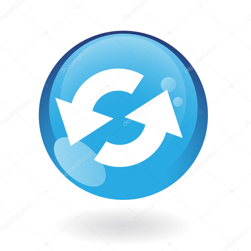 Glossy refresh in blue button isolated on white