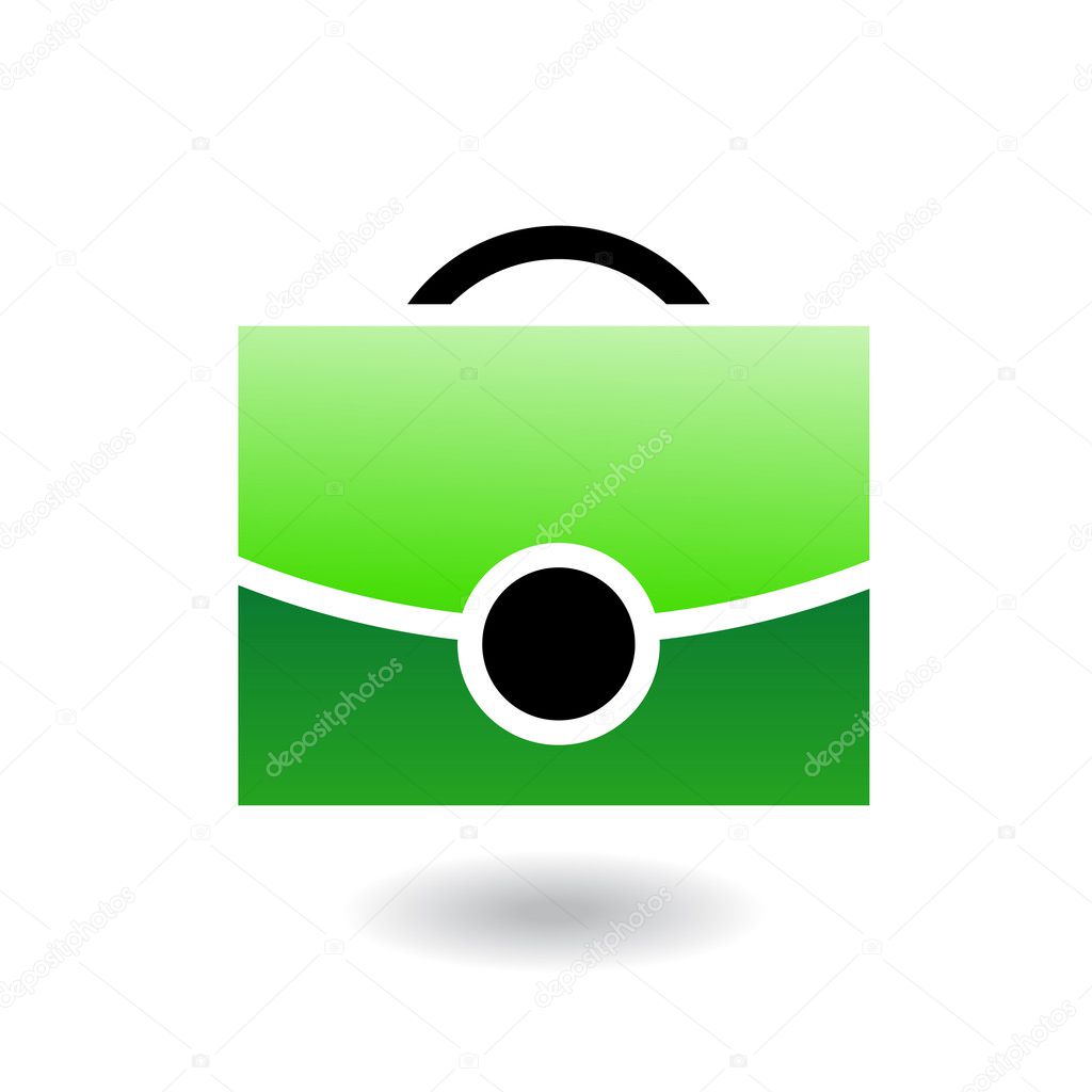 Green briefcase with black clip and handle isolated on white