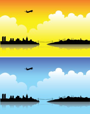 Istanbul on a bright day and at dusk clipart