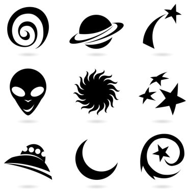 Space icons silhouettes clipart