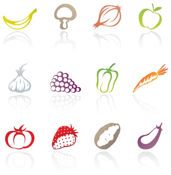 Ícones de frutas e vegetais — Vetor de Stock