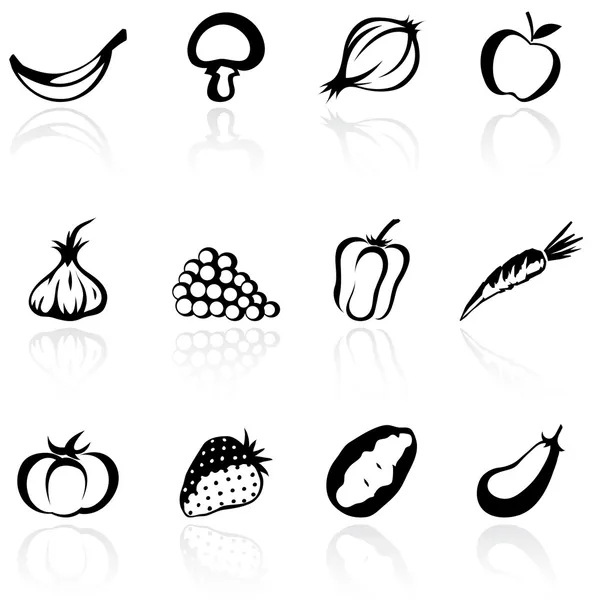 Silhouettes de fruits et légumes — Image vectorielle