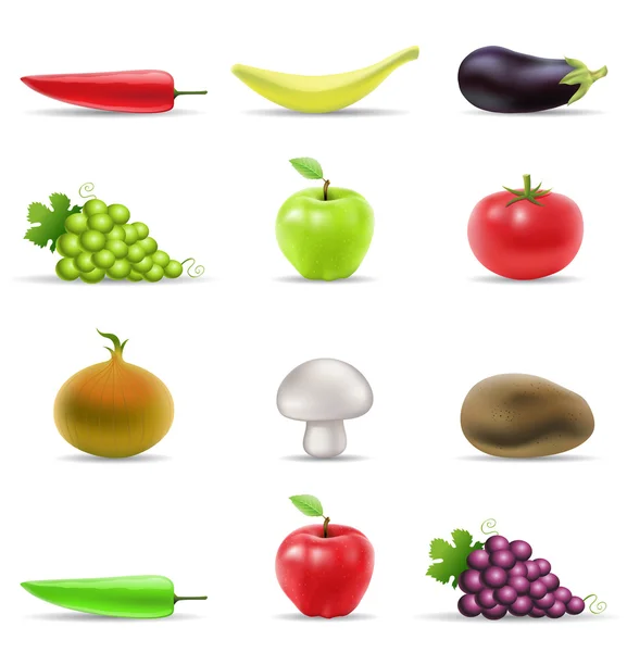 Iconos de frutas y verduras — Archivo Imágenes Vectoriales