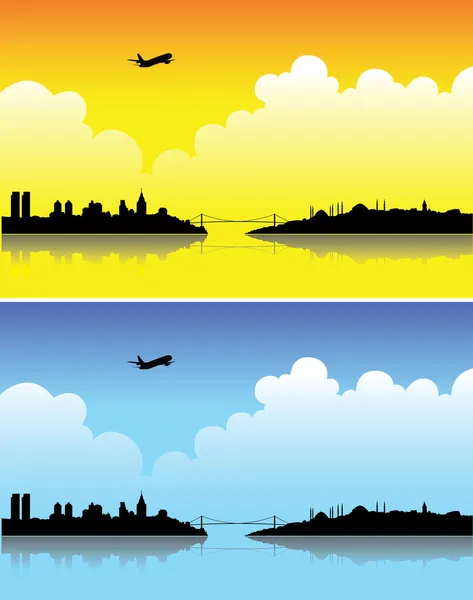 Istanbul on a bright day and at dusk — Stock Vector