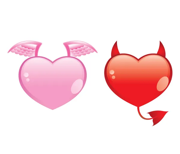 Anjo e Diabo corações — Vetor de Stock