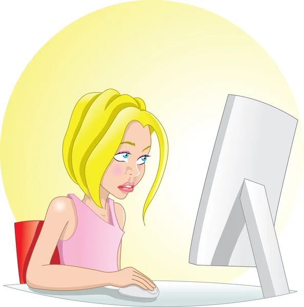 Girl with a personal computer — Stock Vector