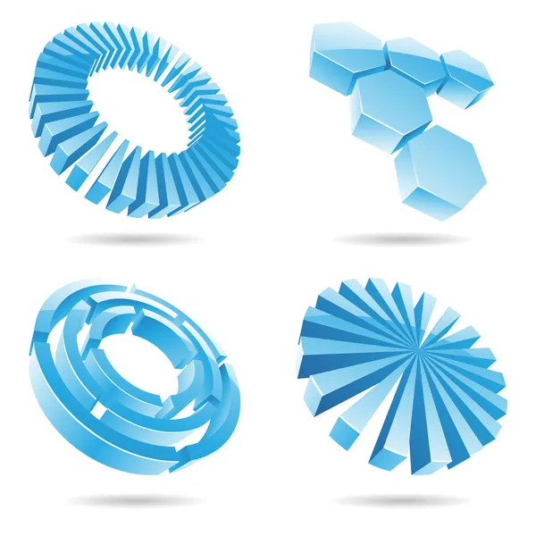 Gelo azul 3d ícones abstratos — Vetor de Stock