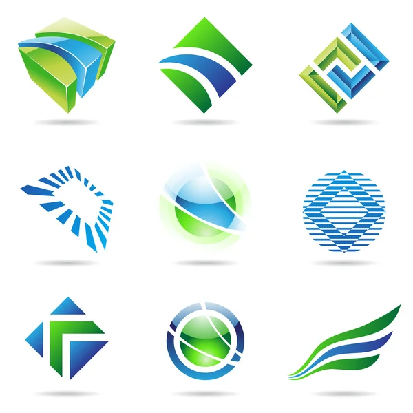 Verschillende groene en blauwe abstracte pictogrammen, set 1 — Stockvector