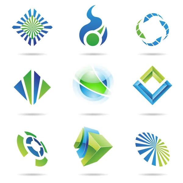 Diverses icônes abstraites bleues et vertes, Set 6 — Image vectorielle