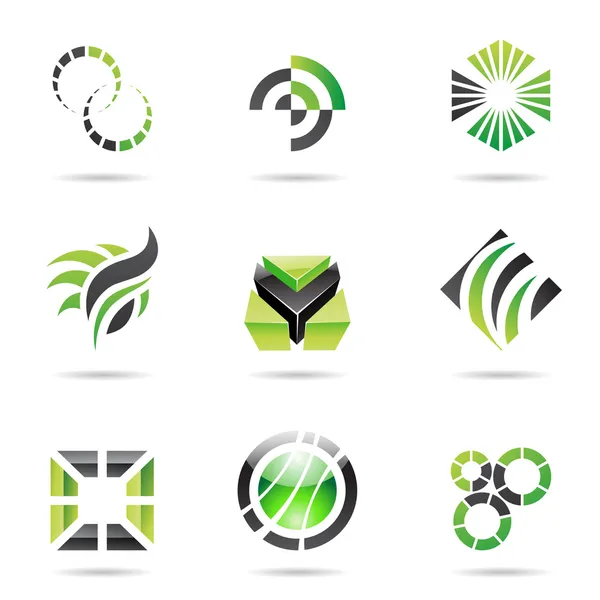 Различные зеленые абстрактные иконки, набор 9 — стоковый вектор