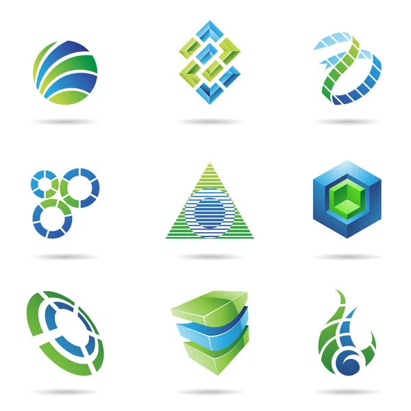 Conjunto de ícones azul e verde abstrato 11 — Vetor de Stock