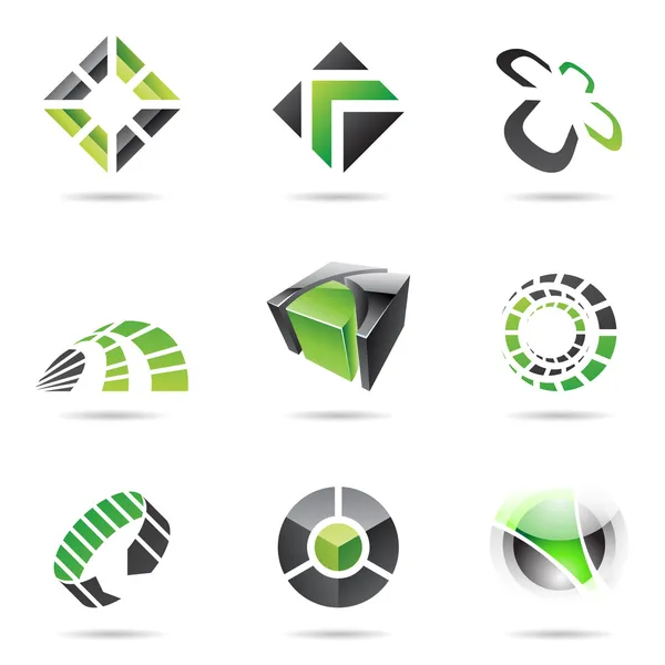 Streszczenie czarne i zielone ikony zestaw 15 — Wektor stockowy