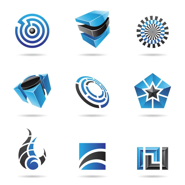 16 soyut mavi ve siyah Icon set — Stok Vektör