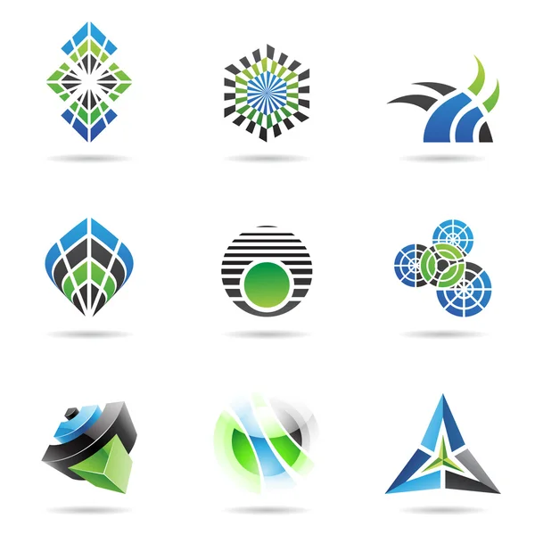 Conjunto de ícones azul abstrato preto e verde 17 — Vetor de Stock