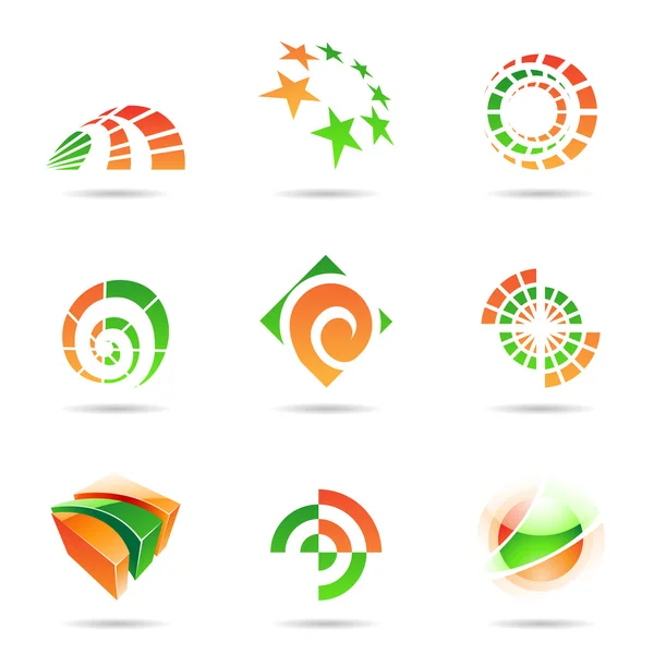 Conjunto de iconos verde y naranja abstracto 19 — Archivo Imágenes Vectoriales