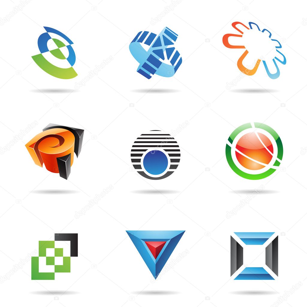 Various colorful abstract icons isolated on a white background