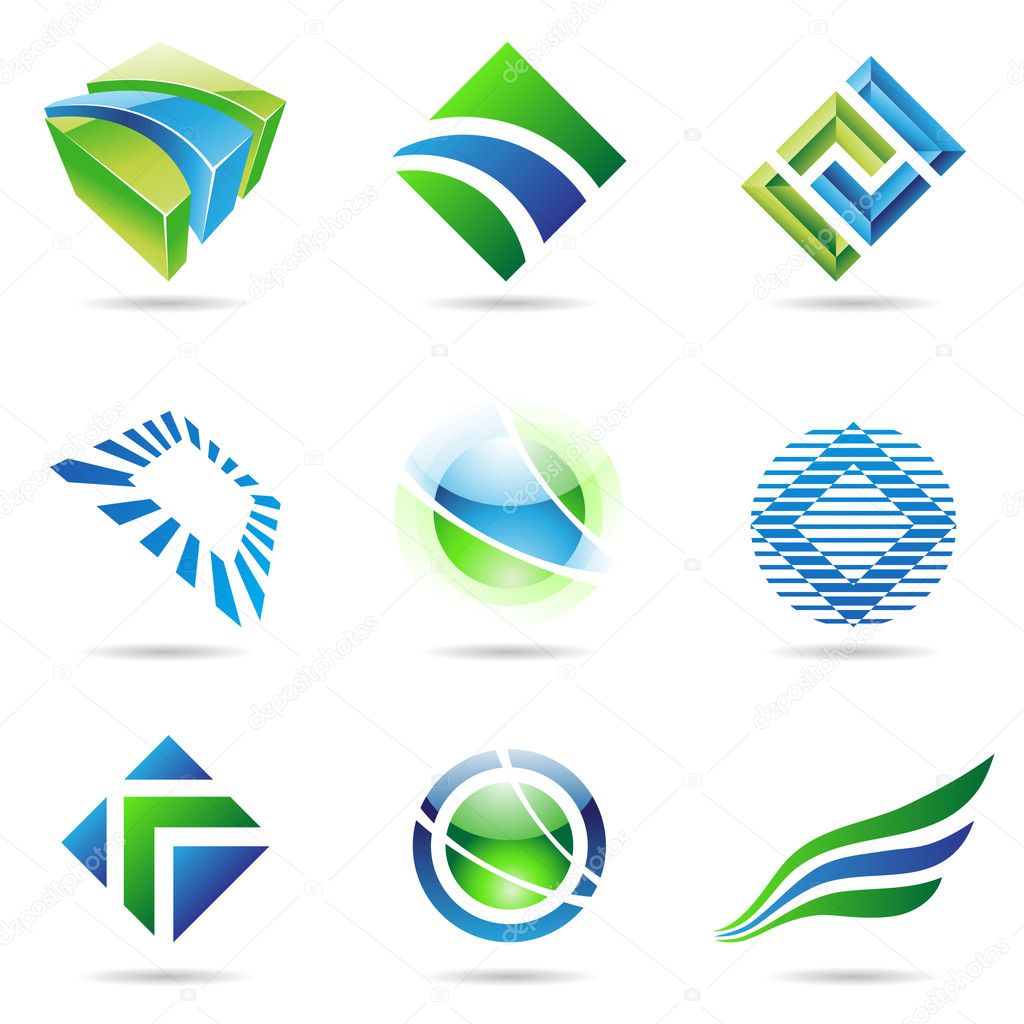 Various green and blue abstract icons, set 1