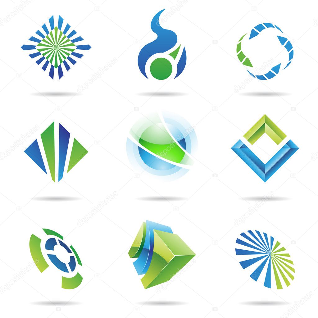 Various blue and green abstract icons, Set 6