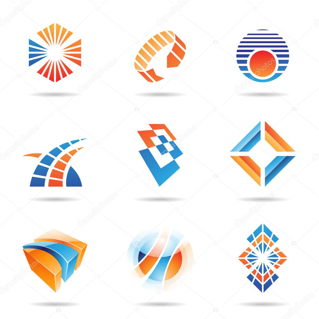 Various orange and blue abstract icons, Set 8